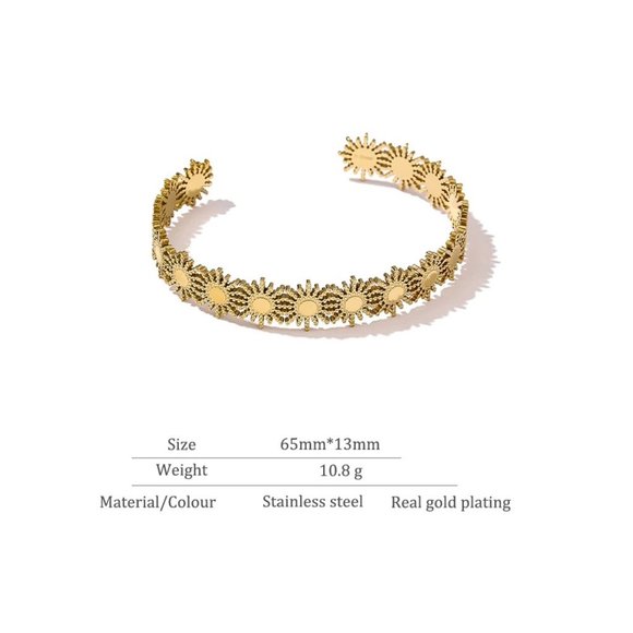 New 18K Gold Plated Daisy Flower Adjustable Cuff Bracelet - Picture 3 of 4